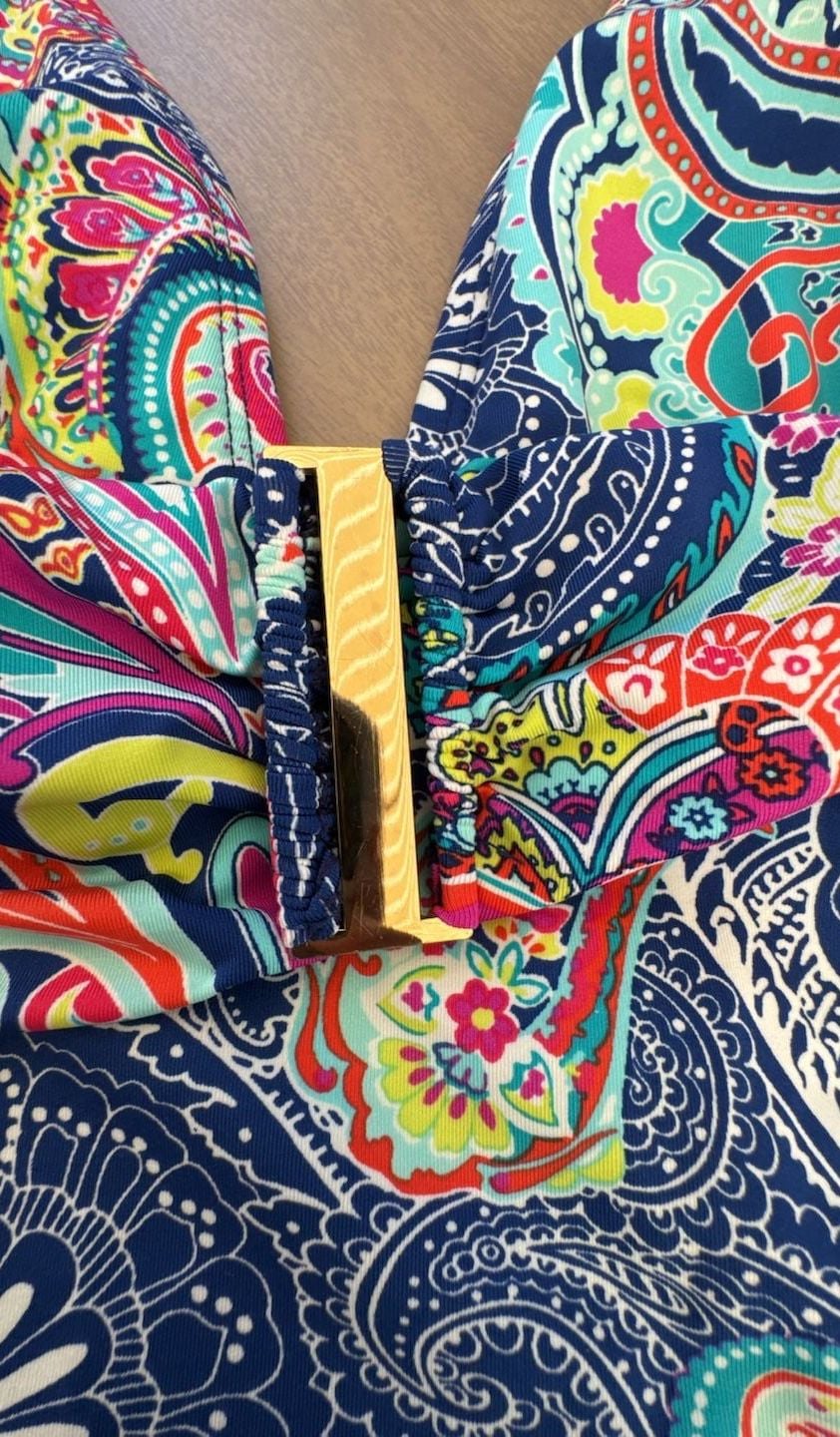 Liz Claiborne Paisley & Floral Print One Piece Halter Swimsuit Ruched 3