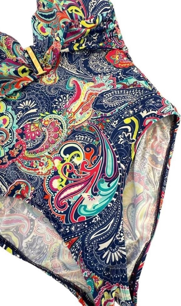 Liz Claiborne Paisley & Floral Print One Piece Halter Swimsuit Ruched 5