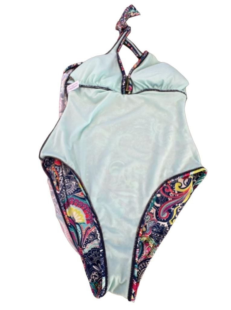 Liz Claiborne Paisley & Floral Print One Piece Halter Swimsuit Ruched 8