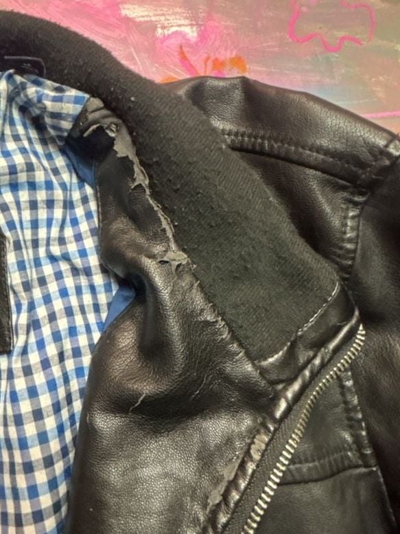 Tommy Hilfiger Faux Leather Bomber Jacket Size M Black Gingham Lined 6