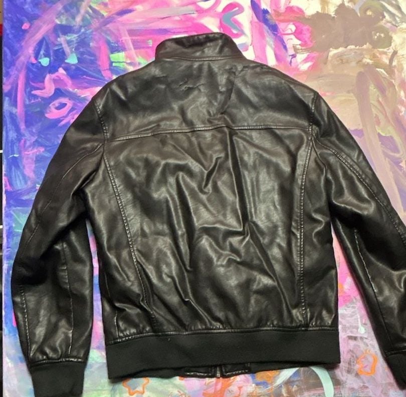 Tommy Hilfiger Faux Leather Bomber Jacket Size M Black Gingham Lined 9