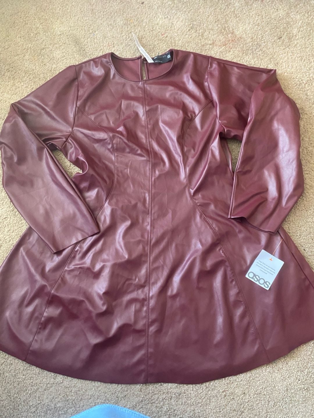 Asos Design Faux Leather Mini Dress Size US 12 Burgundy Red 2