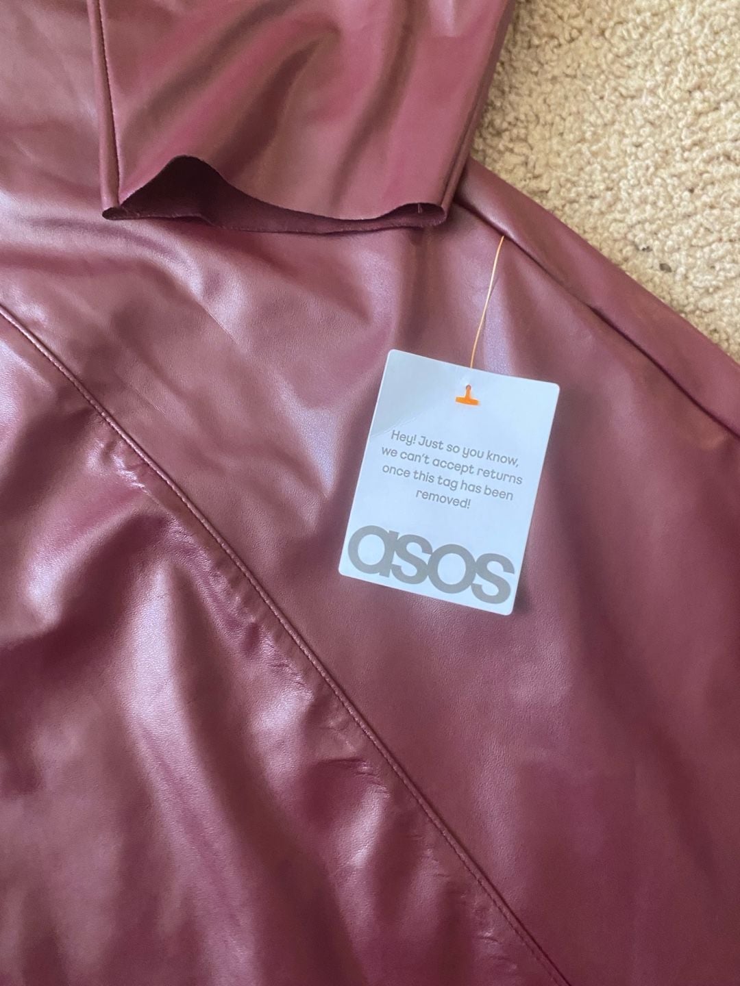Asos Design Faux Leather Mini Dress Size US 12 Burgundy Red 3