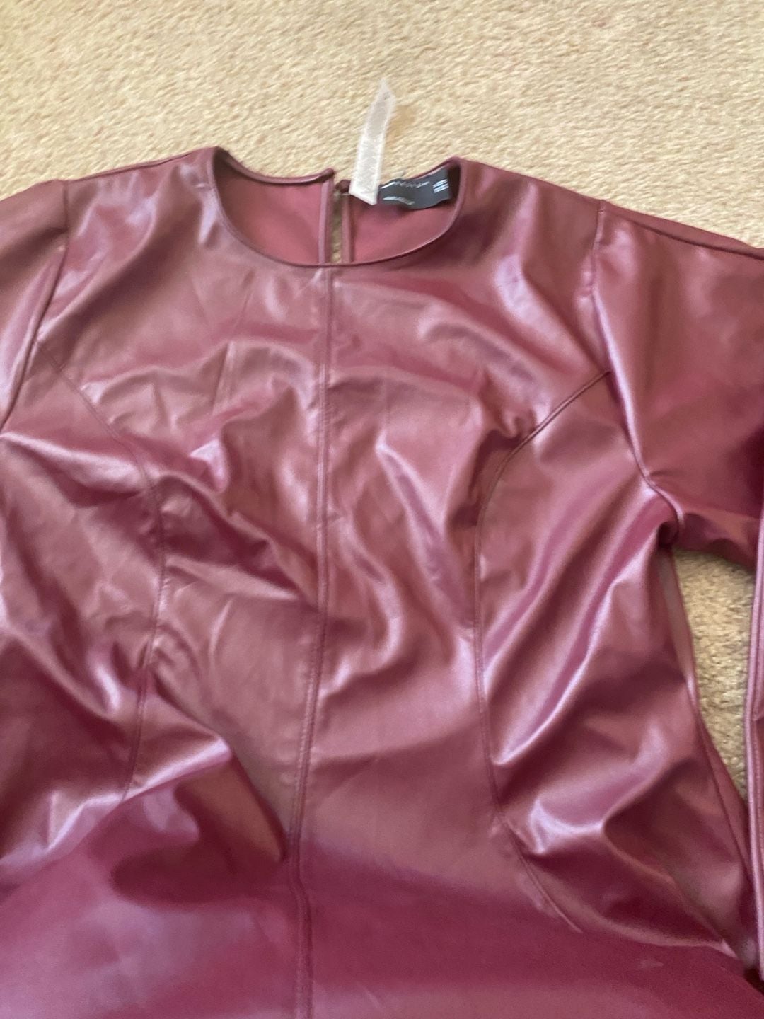 Asos Design Faux Leather Mini Dress Size US 12 Burgundy Red 4