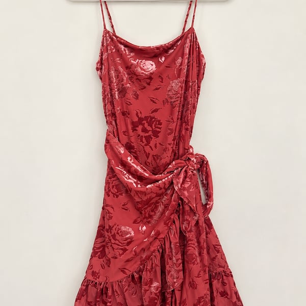 Free People Olivia Rose Pink Floral Burnout Velvet Ruffled Wrap Mini Dress – XS