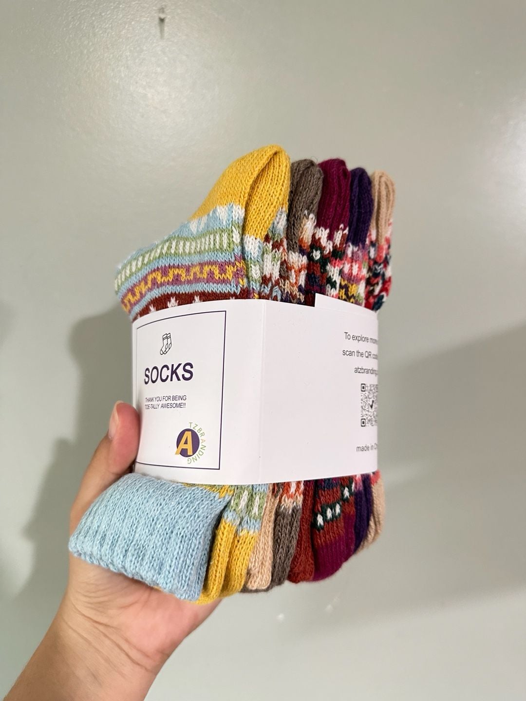 TZB Branding Vintage Pattern Winter Thermal Wool Crew Socks 5-Pack 1