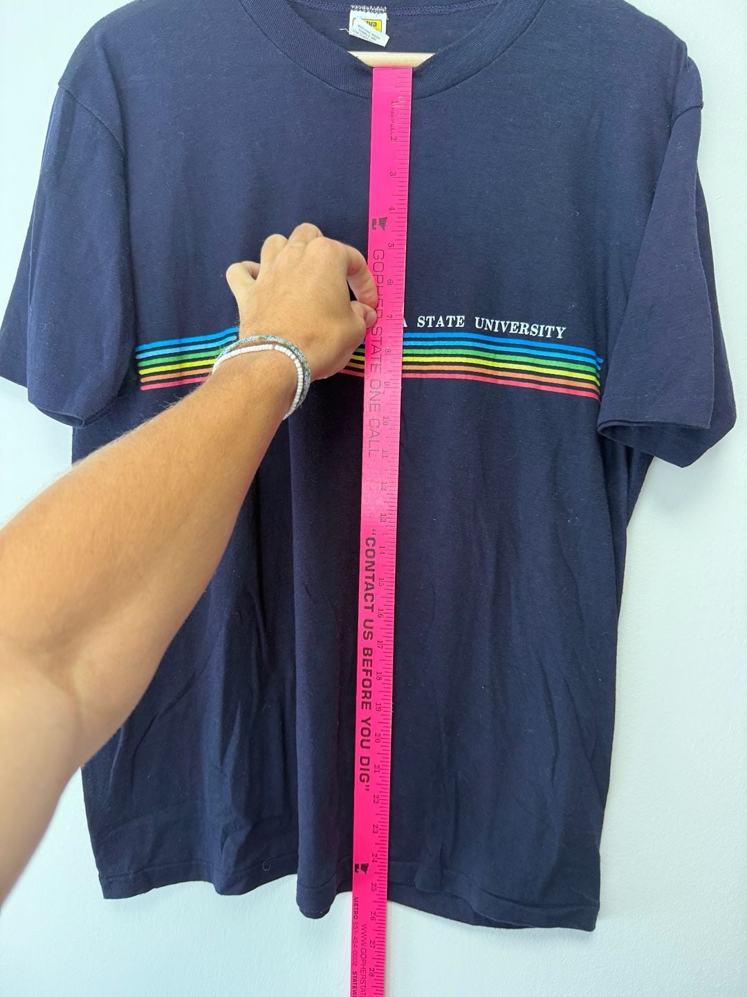 Velva Sheen Montana State University T-Shirt Size XL Navy Blue Rainbow Graphic 7