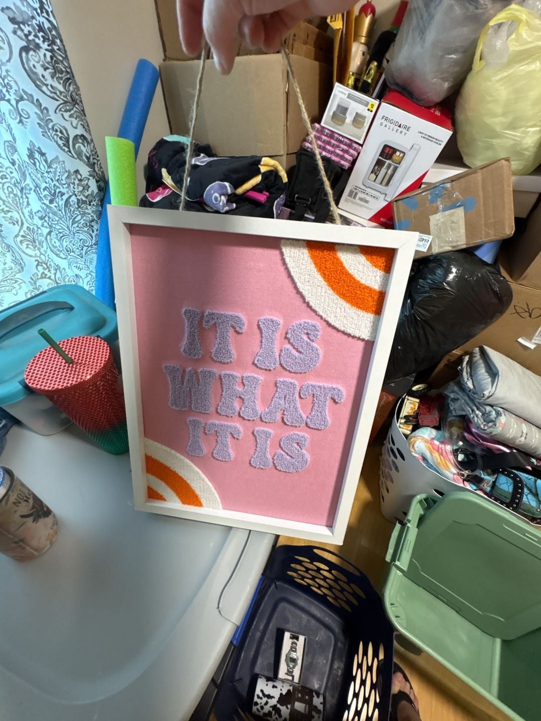 It Is What It Is Punch Needle Wall Art Decor Pink White 1