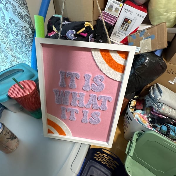 It Is What It Is Punch Needle Wall Art Decor Pink White