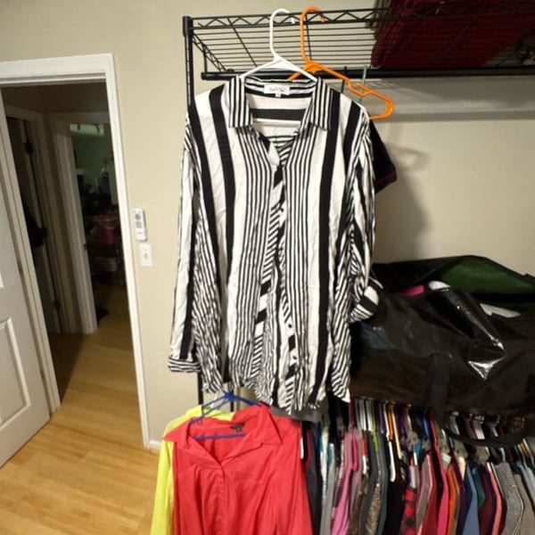 Eden & Olivia Button Down Striped Shirt Size 3X Black White Long Sleeve