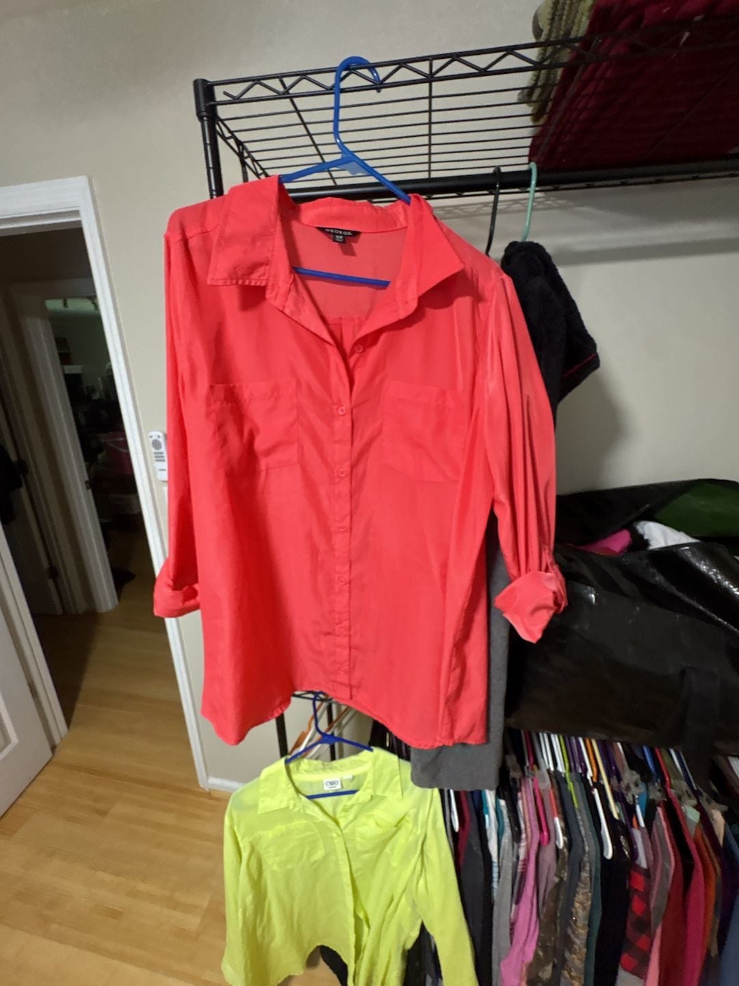 George Button Down Shirt Size XL 16-18 Coral Pink 2