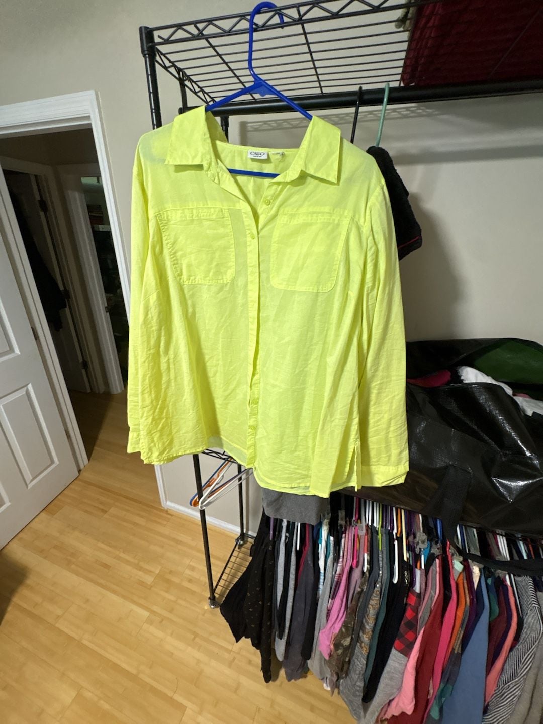 Cato Woman Neon Yellow Long Sleeve Button Down Shirt 2
