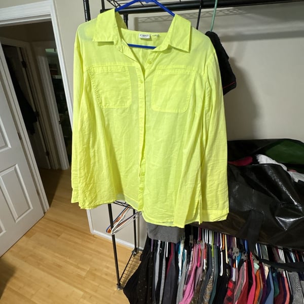 Cato Woman Neon Yellow Long Sleeve Button Down Shirt