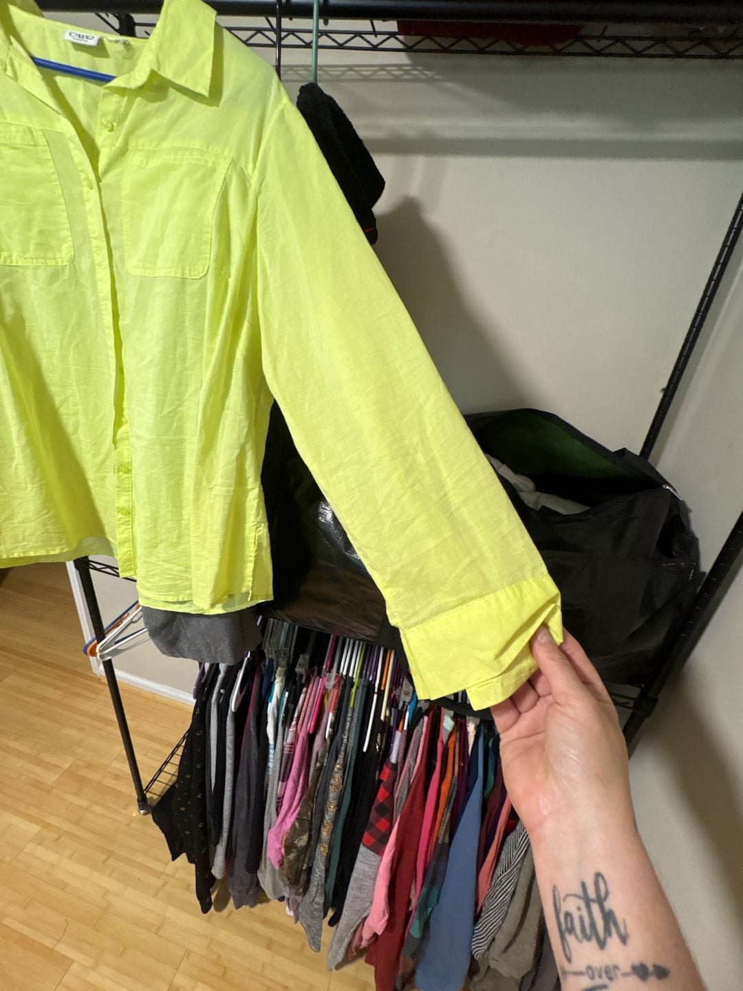 Cato Woman Neon Yellow Long Sleeve Button Down Shirt 3