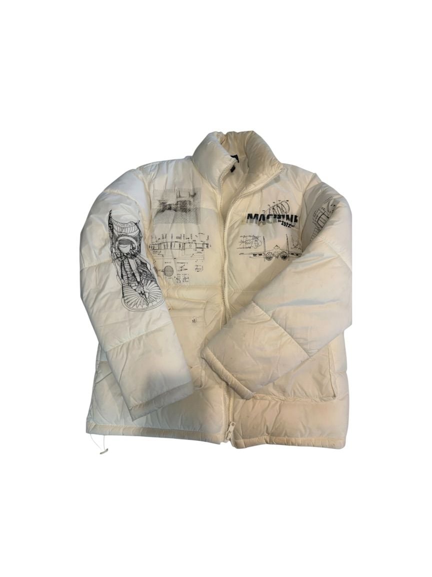 Forever 21 Men Graphic Puffer Jacket Size M White 2