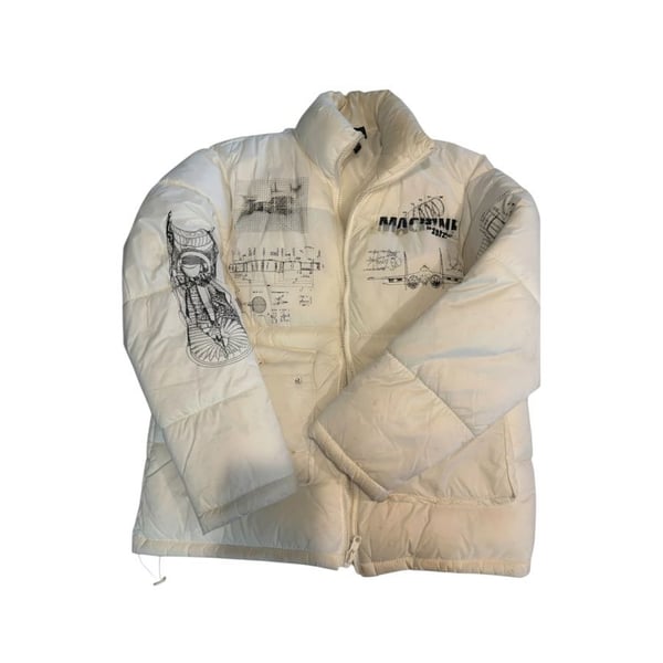 Forever 21 Men Graphic Puffer Jacket Size M White