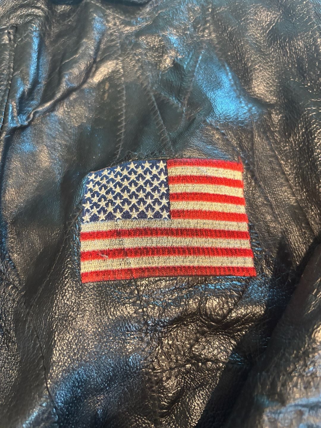 Vintage Genuine Leather Bomber Jacket Size XL God Bless America Eagle Flag 3
