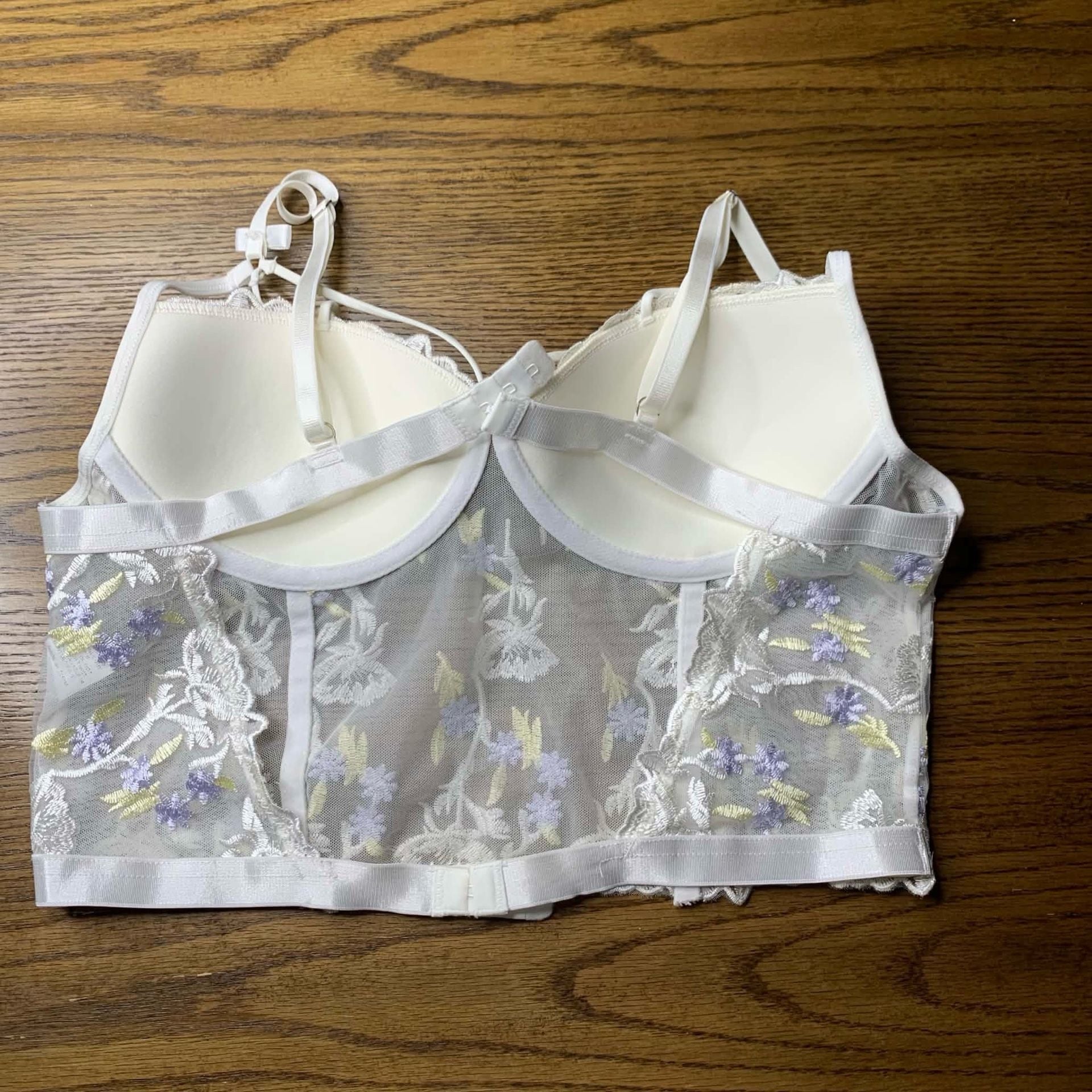 SHEIN Floral Embroidered Sheer Corset Top Underwire Bra 7