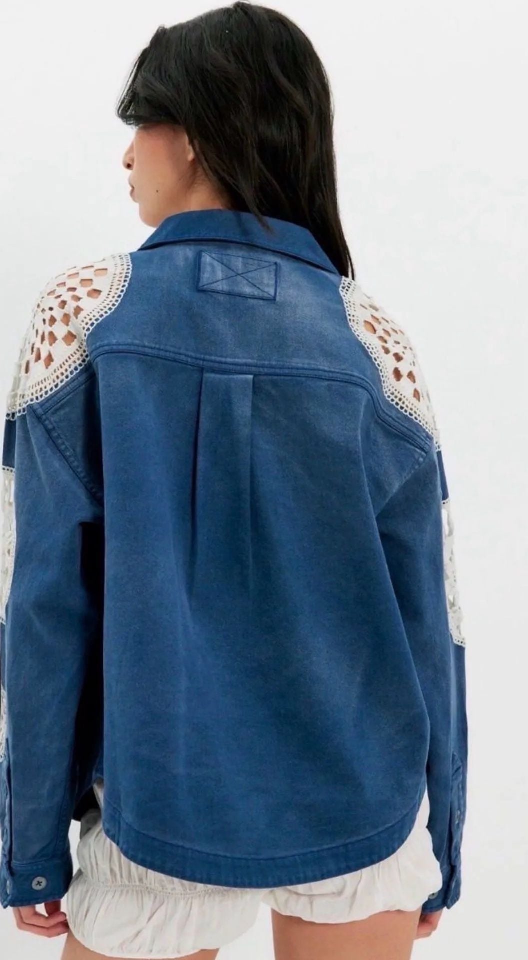 Free People Washed And Crafted Crochet Polo Shirt Blue 4