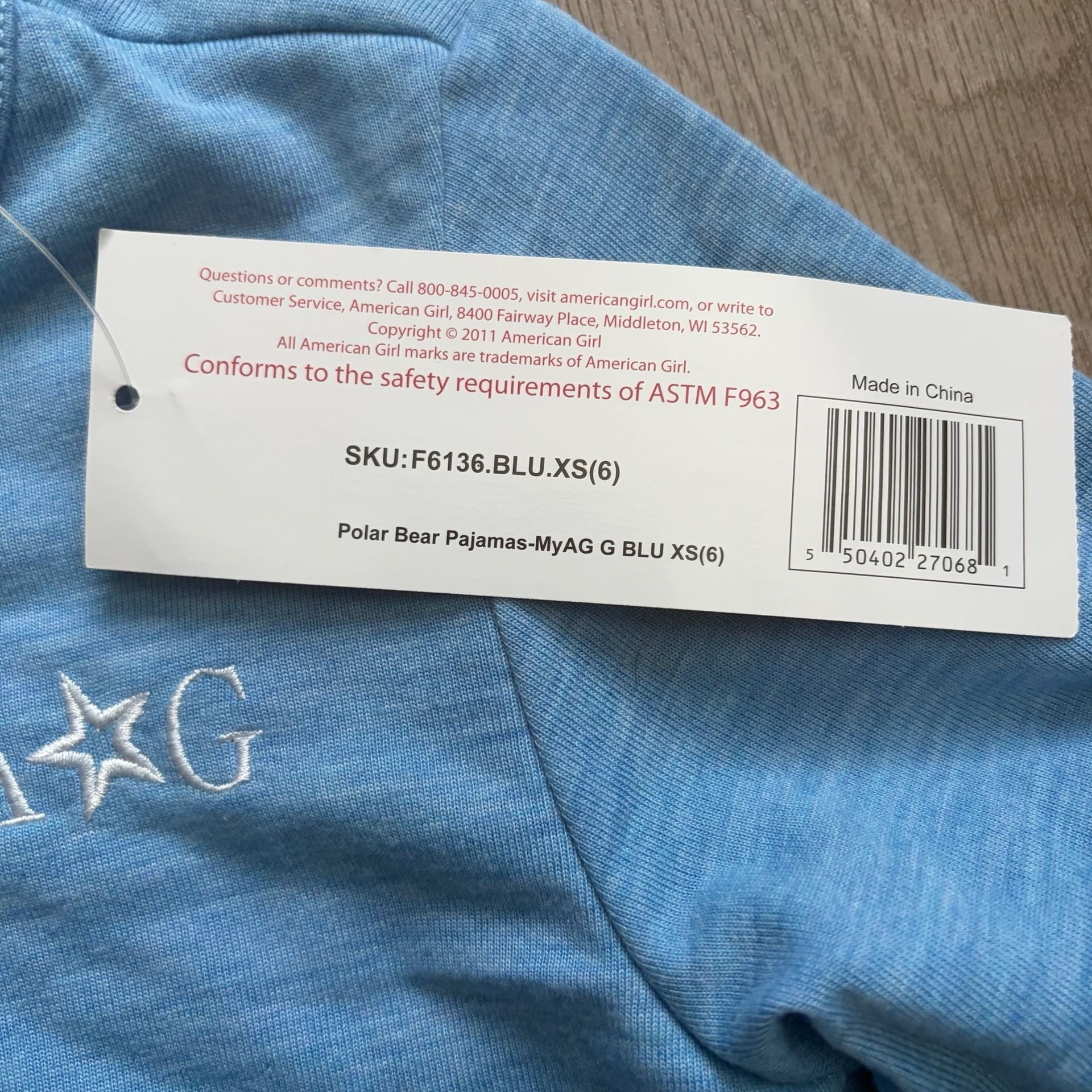 American Girl Polar Bear Pajamas Size XS 6 Blue Long Sleeve Top 6