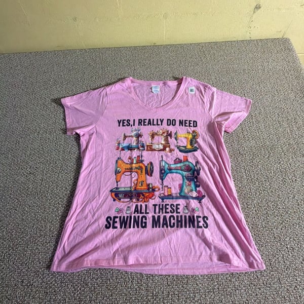 Port & Company Sewing Machines T-Shirt Size XXL Pink Graphic Tee