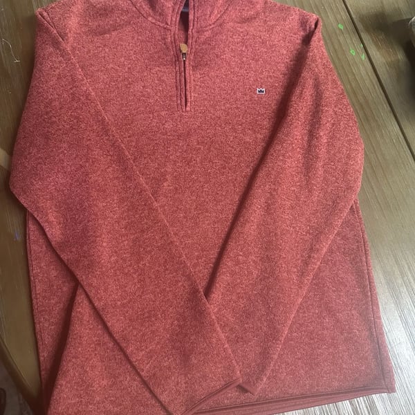 Crown & Ivy Sweater Quarter-Zip Pullover in heathered red/coral