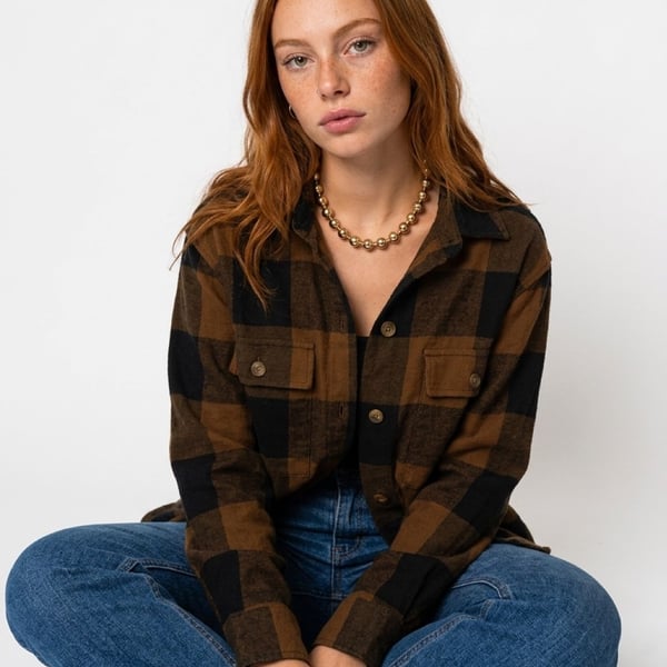 Banana Republic Brown and Black Buffalo Plaid Flannel Shirt Medium