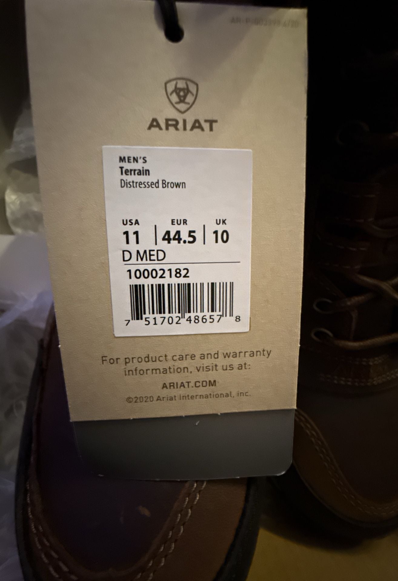 Men’s Ariat Terrain Size 10.5 Distressed Brown Hiking Boots NWT in box 6