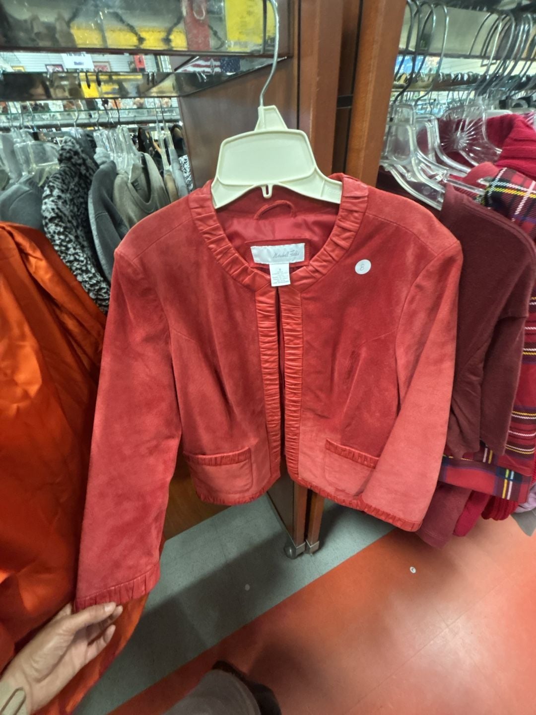 Marshall Field's Jacket Size 8 Red Suede Leather Open Front 2