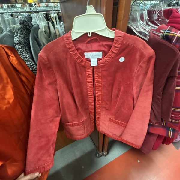 Marshall Field's Jacket Size 8 Red Suede Leather Open Front