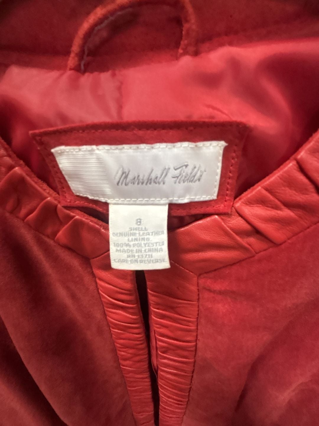 Marshall Field's Jacket Size 8 Red Suede Leather Open Front 3