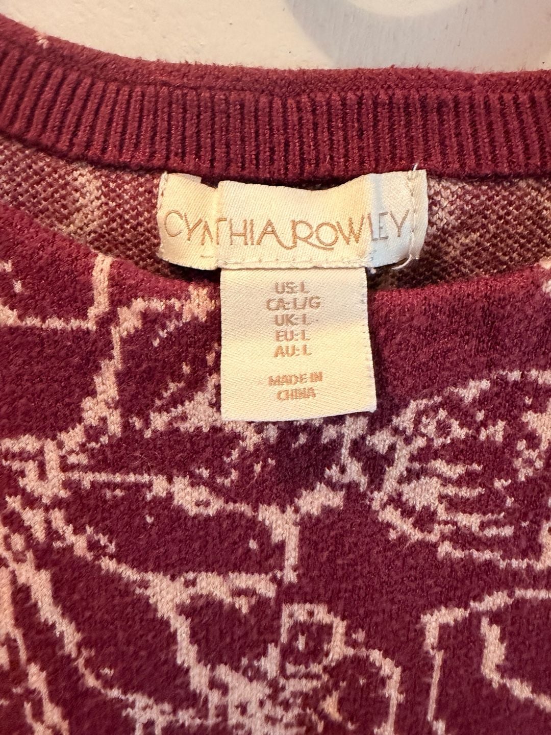 Cynthia Rowley Sleeveless Sweater Size L Burgundy Floral Knit Tank Top 4
