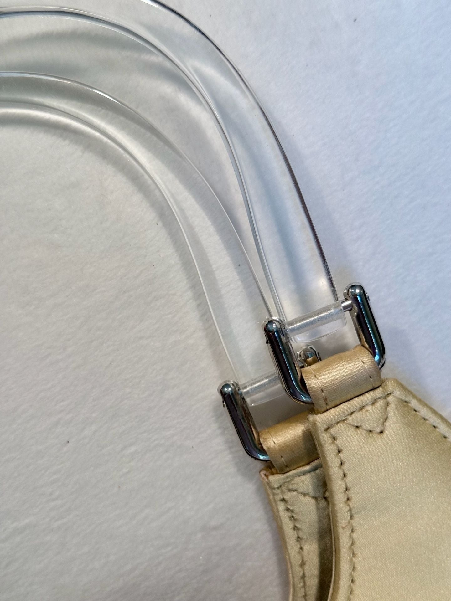Vintage Retro Yellow Satin Handle Bag Clear Handles Rhinestone Buckle 9