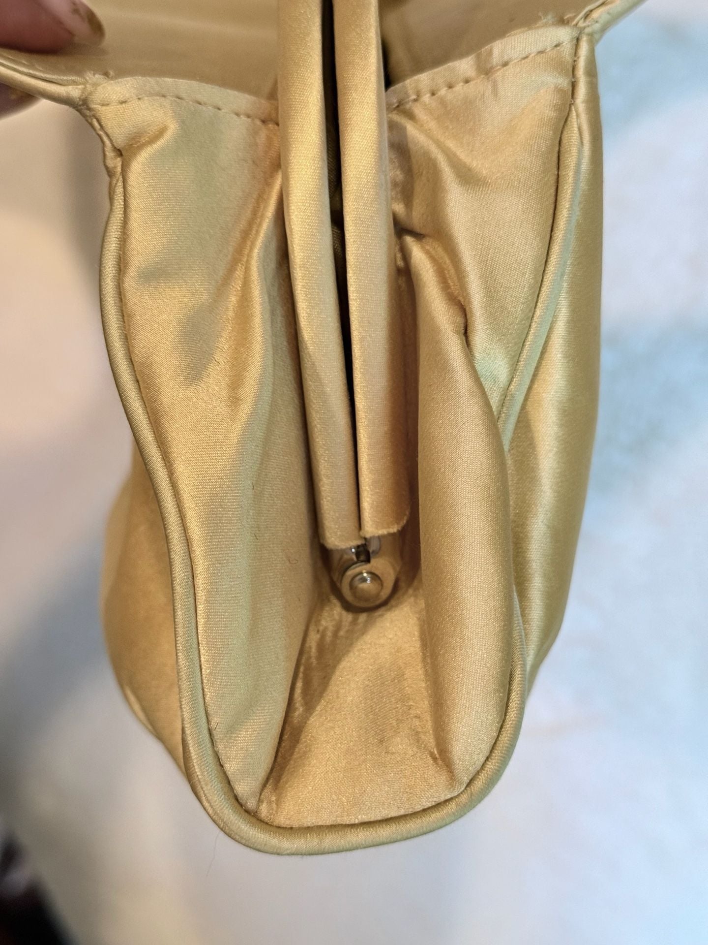 Vintage Retro Yellow Satin Handle Bag Clear Handles Rhinestone Buckle 10