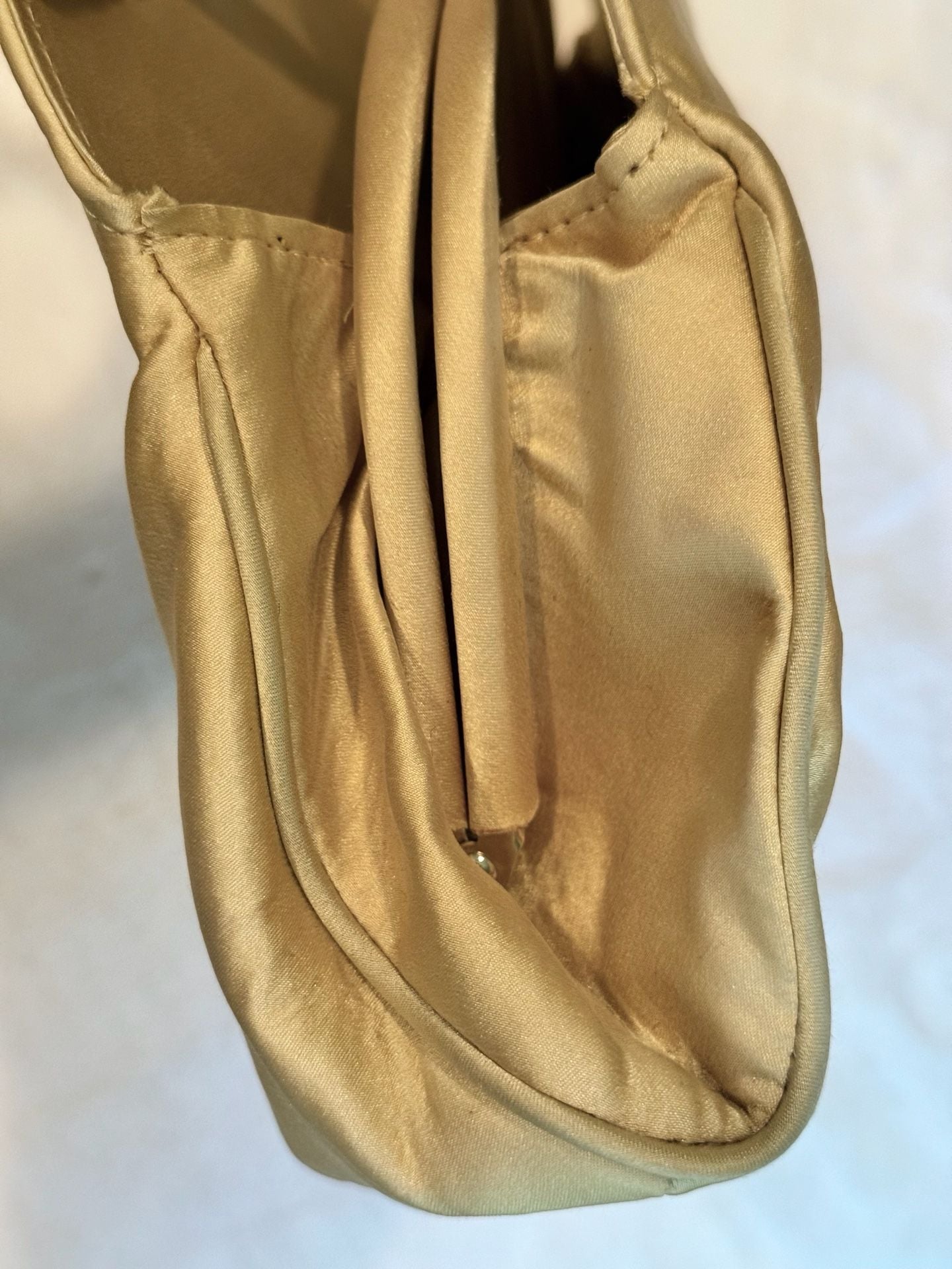 Vintage Retro Yellow Satin Handle Bag Clear Handles Rhinestone Buckle 11