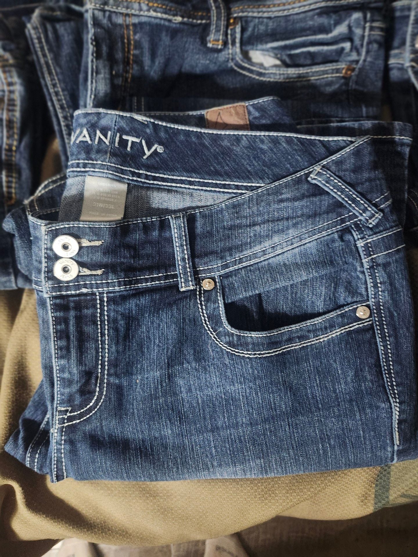 Vanity Flare Jeans Size 31W x 33L Blue Denim Low Rise Double Button 2