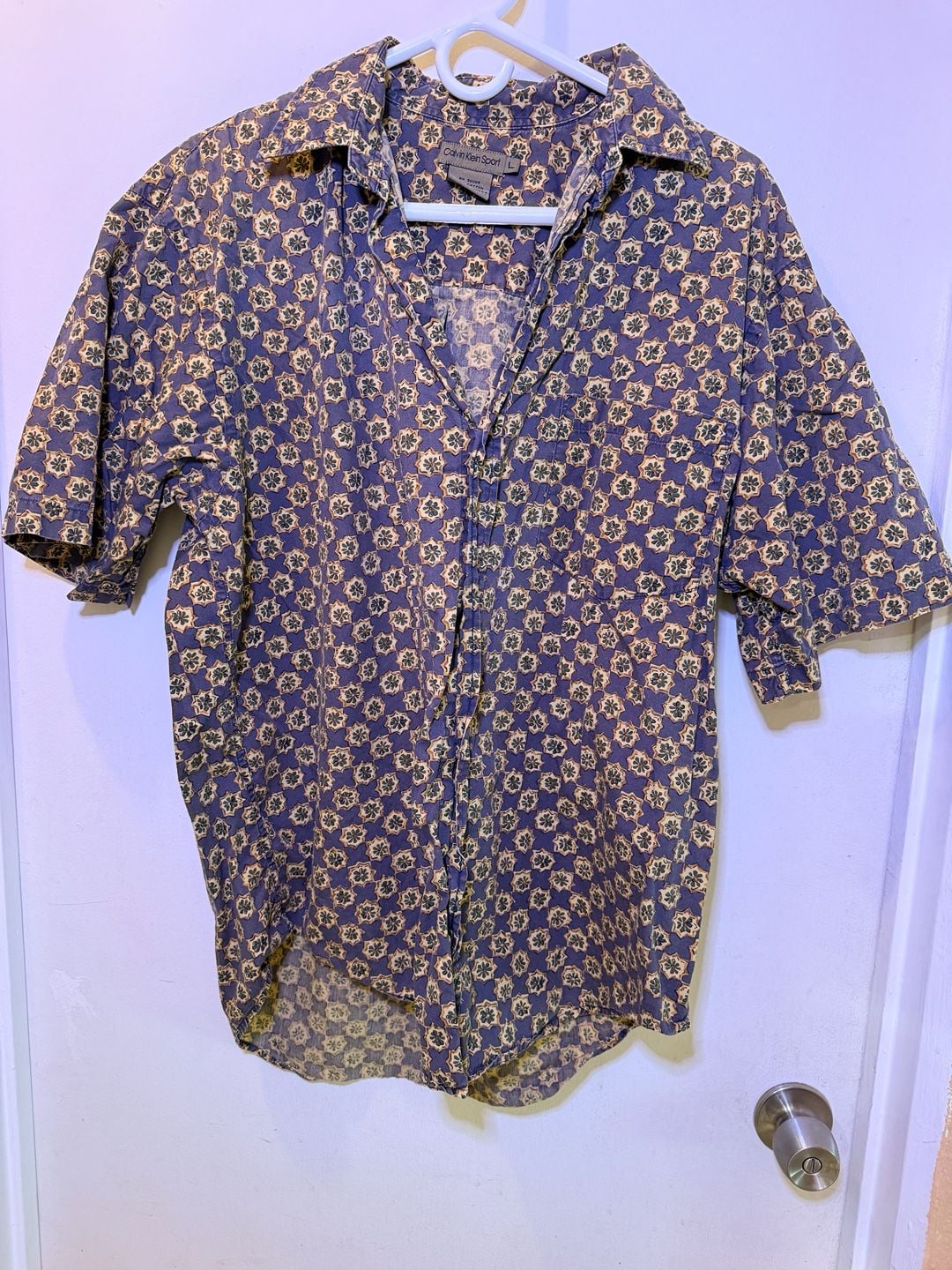 Calvin Klein Sport Button-Down Shirt Size L Geometric Print Purple Cotton 2