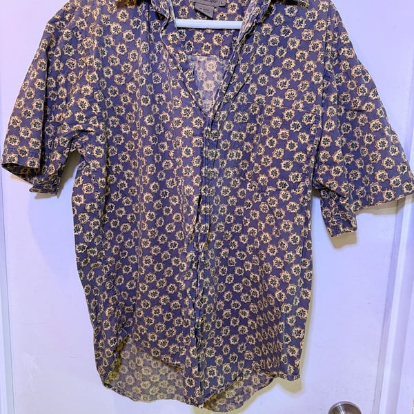 Calvin Klein Sport Button-Down Shirt Size L Geometric Print Purple Cotton