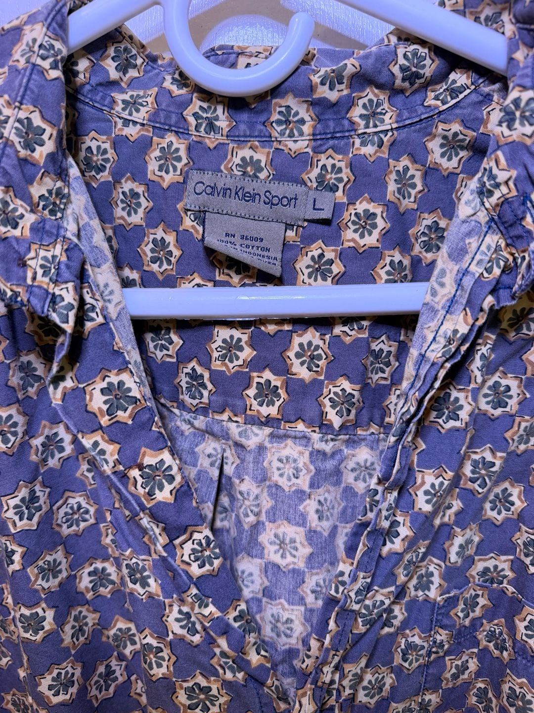 Calvin Klein Sport Button-Down Shirt Size L Geometric Print Purple Cotton 3