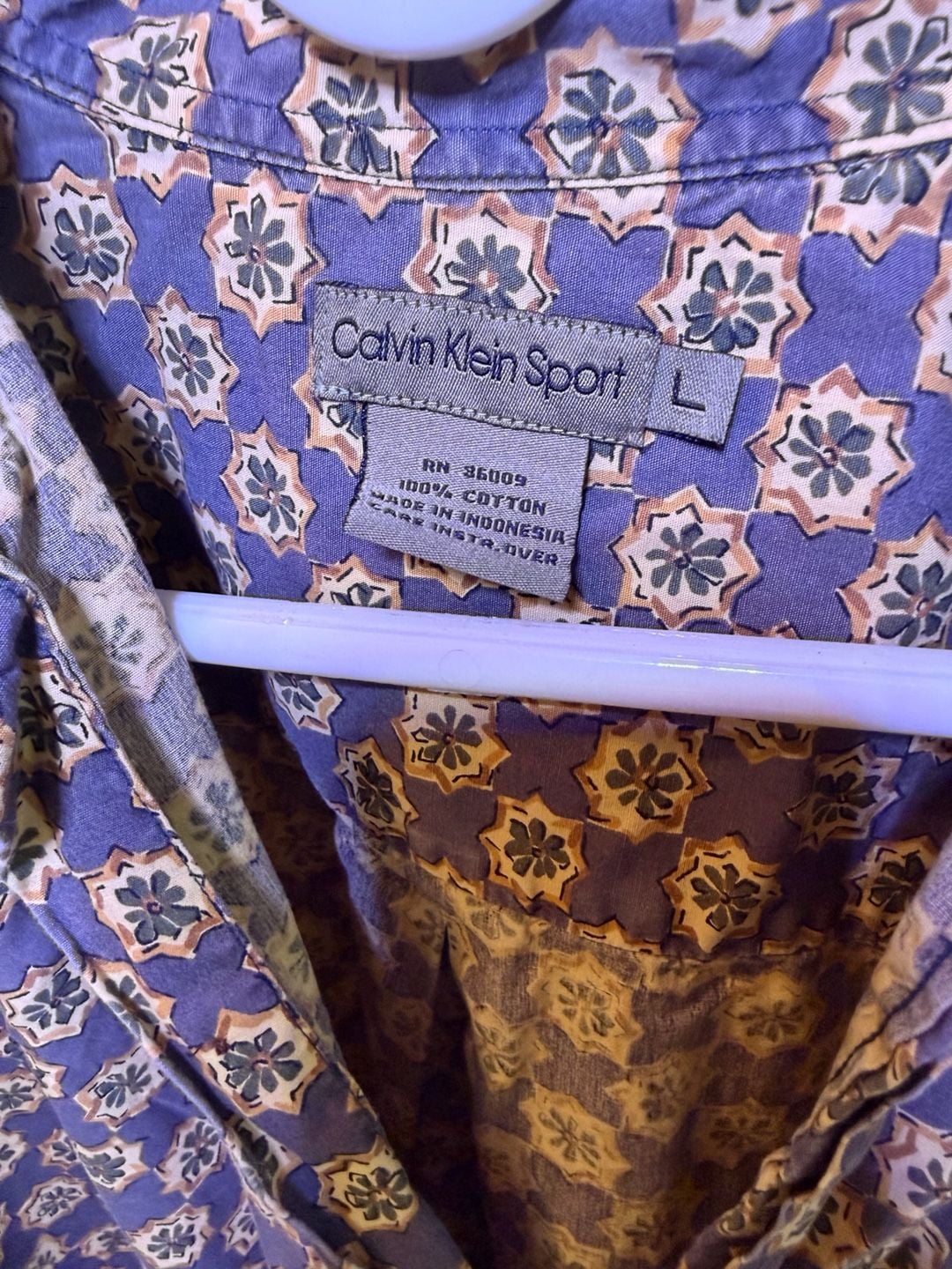 Calvin Klein Sport Button-Down Shirt Size L Geometric Print Purple Cotton 4