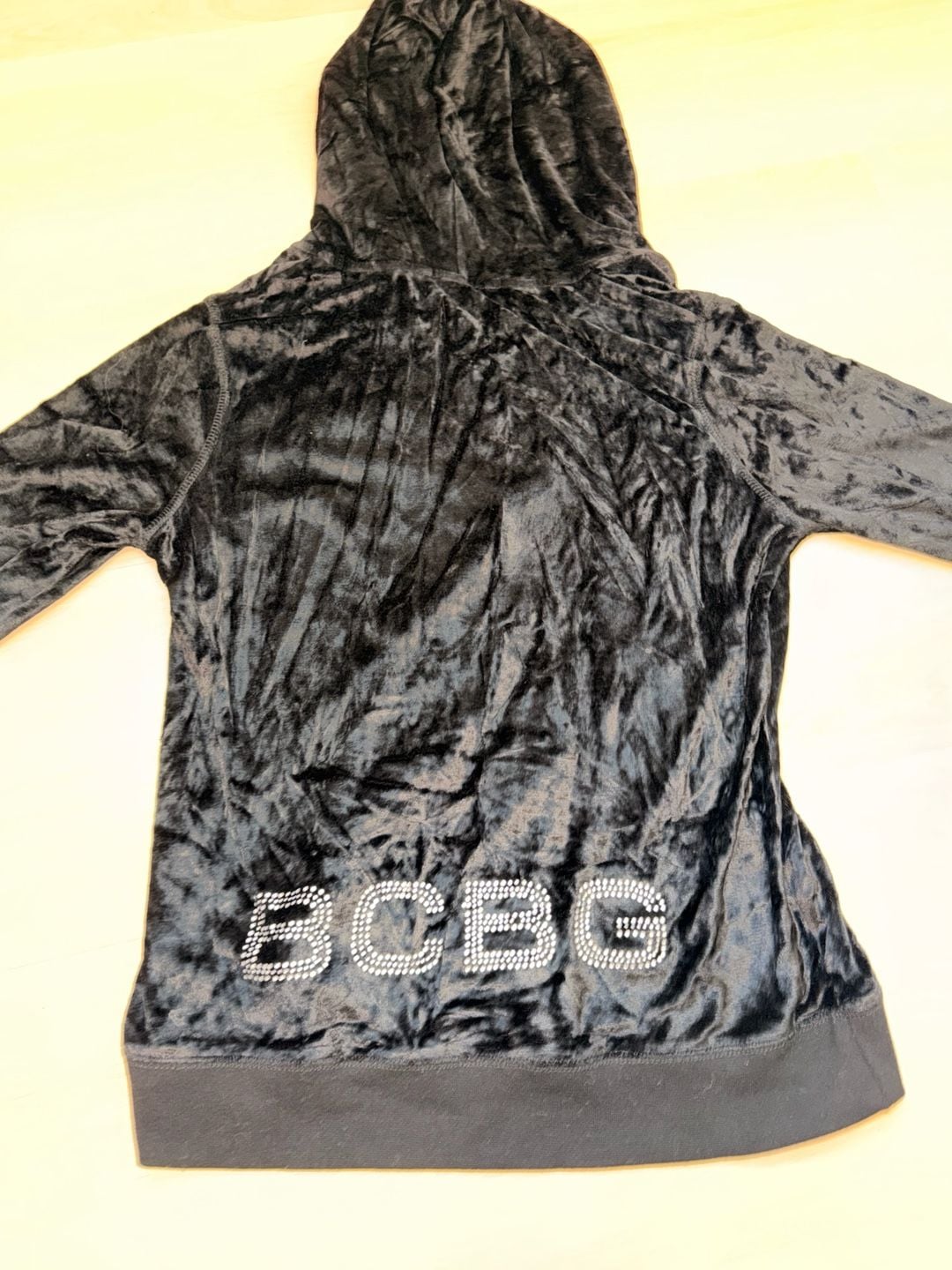 BCBGMaxAzria Zip Up Velvet Hoodie Size M Black Rhinestone Bling Y2K 7