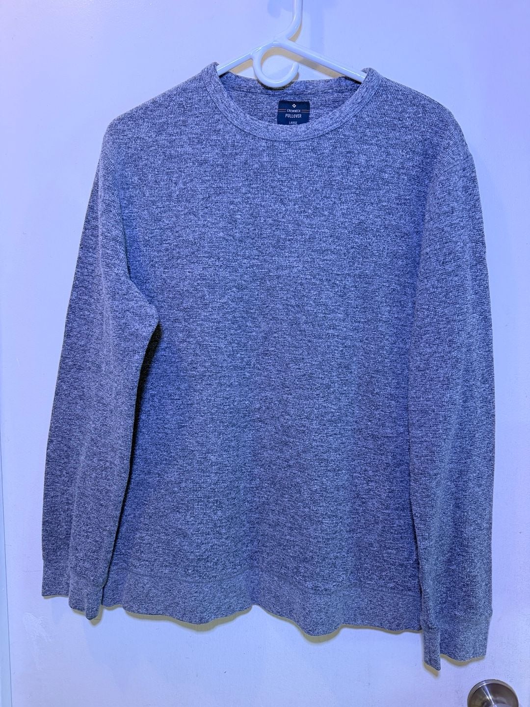 Crewneck Pullover Sweater Size Large Grey Mélange Textured Long Sleeve 2