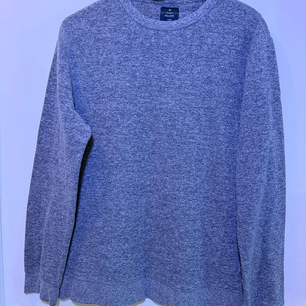Crewneck Pullover Sweater Size Large Grey Mélange Textured Long Sleeve