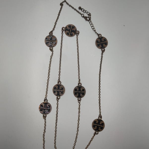 TORY BURCH Triple Strand Silver Logo Necklace