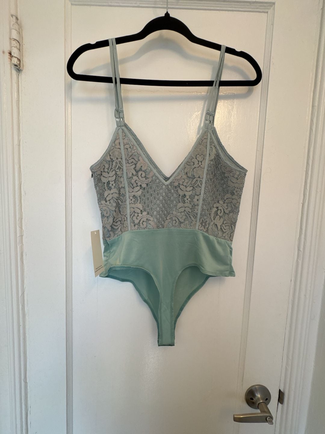 NWT Mint Green Lace Bodysuit Coquette Sheer Floral Teddy Thong Style M/M 4