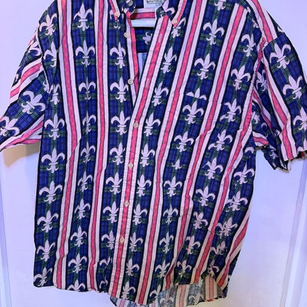 Natural Issue Fleur De Lis Shirt Size L Multi Color Button Down