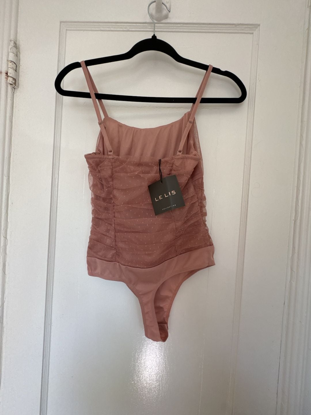 Dusty Rose Sheer Mesh Ruched Bodysuit Coquette Polka Dot Thong S ballerina 3