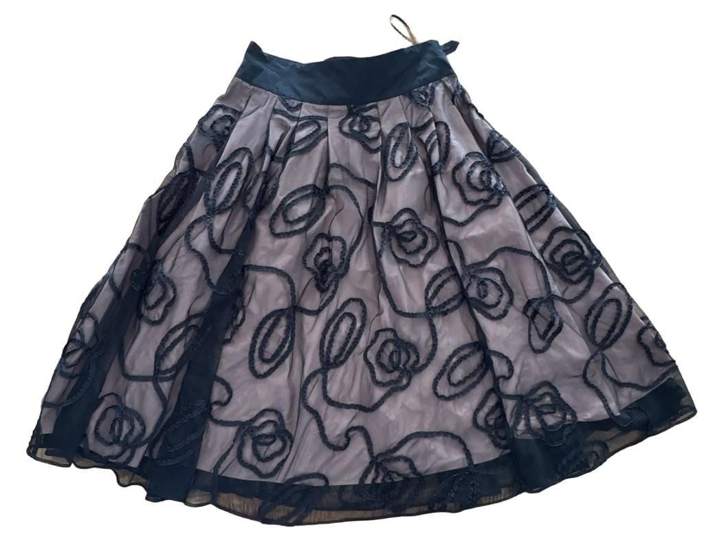 Lafayette 148 Black Mesh Floral Rose Embellished MidiSize 6 3