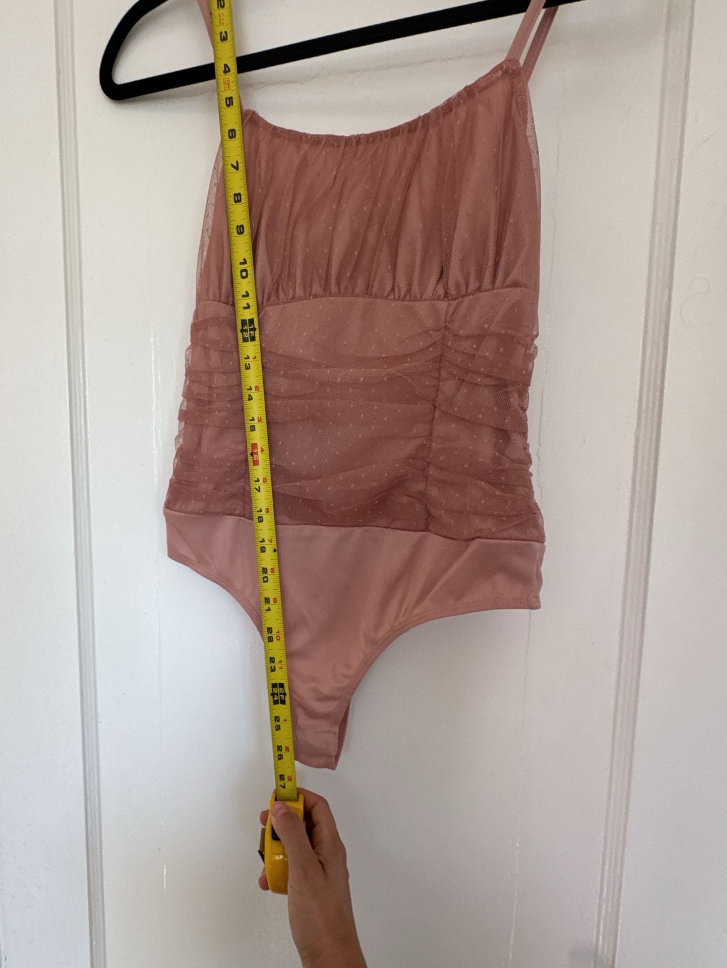 Dusty Rose Sheer Mesh Ruched Bodysuit Coquette Polka Dot Thong S ballerina 4