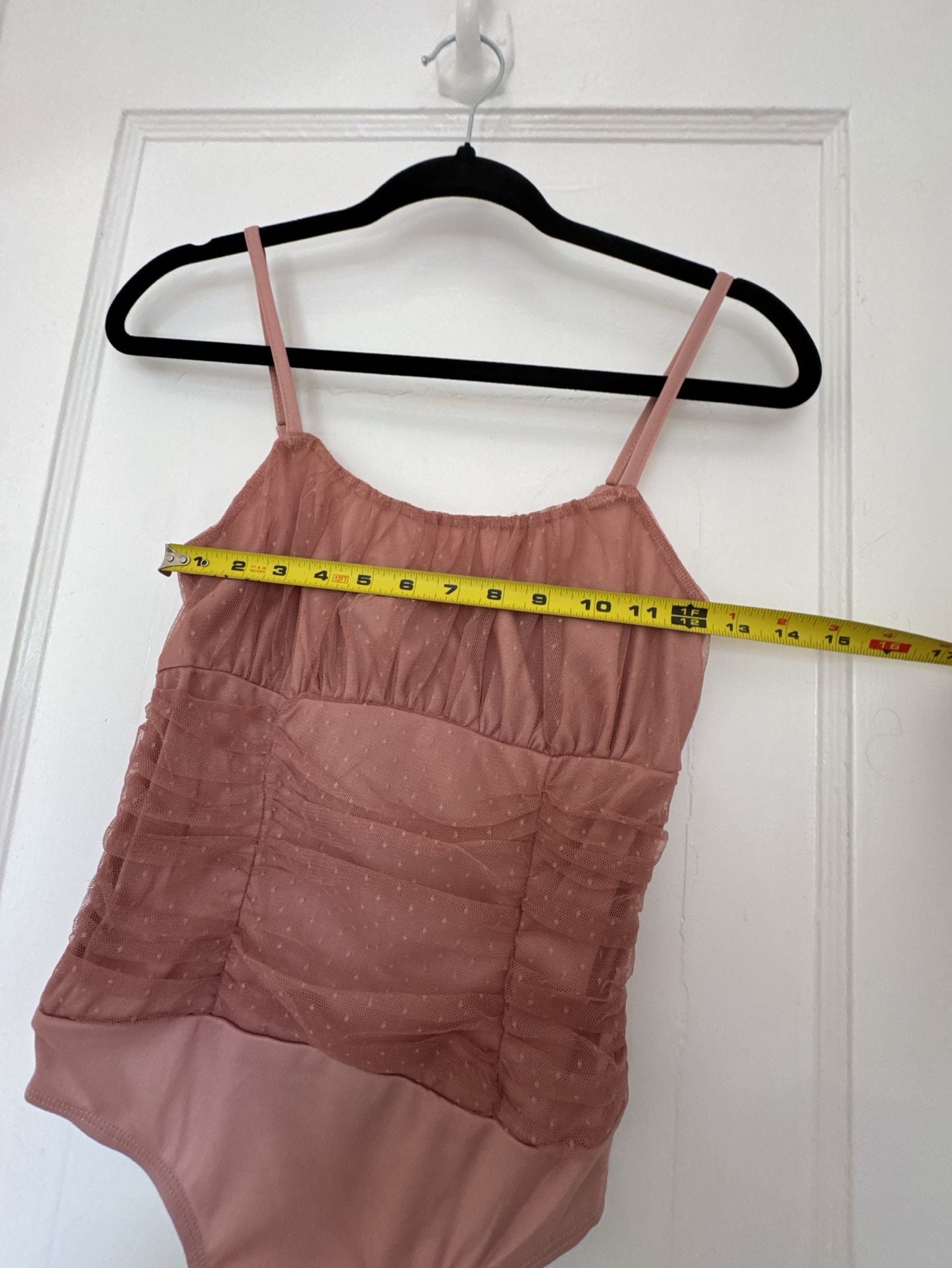 Dusty Rose Sheer Mesh Ruched Bodysuit Coquette Polka Dot Thong S ballerina 5